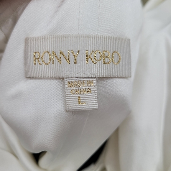 Ronny Kobo Amanda Off-Shoulder Puff-Sleeve Front-Slit Slim Midi Dress large - Picture 5 of 11